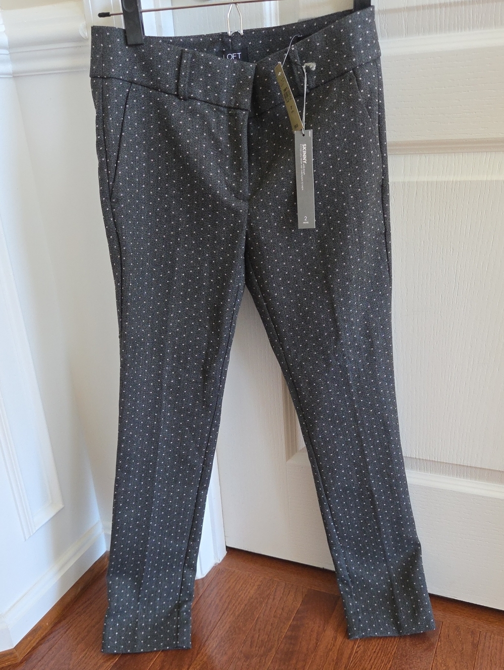 LOFT Gray Polka Dot Straight Leg Pants, Petite 2